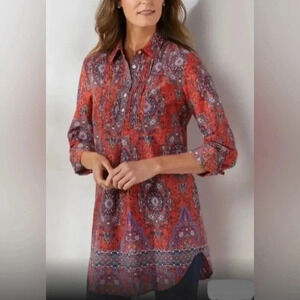 Soft Surroundings Tabitha Tunic Blouse Size XS Red Purple Persian Floral Top